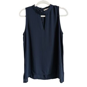 Loft Navy Blouse Womens Size Medium Sleeveless Keyhole Style Neckline Minimalist